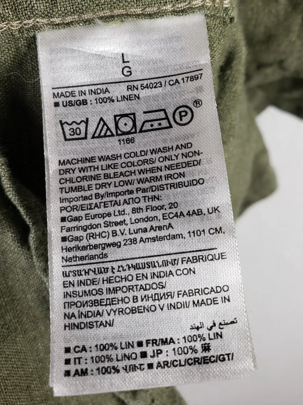 Banana Republic 100% Linen Shirt Button-Down Collar Olive Green Short Sleeve L